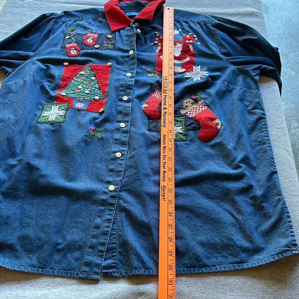EUC Karen Scott Plus size winter denim embroidered shirt- Size 1X. - Picture 4 of 9